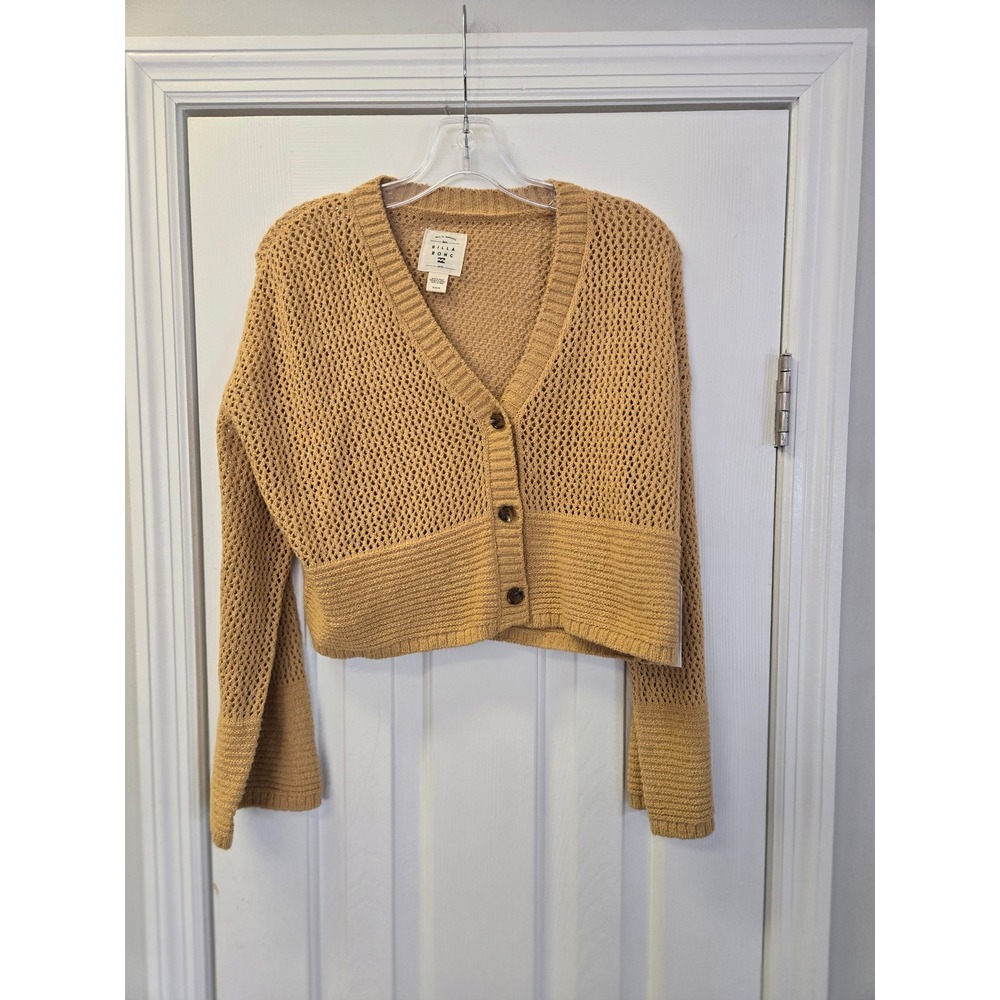 Billabong Tavi Cardigan Honey Gold Open Knit Cropped Button Front Y2K Style NEW